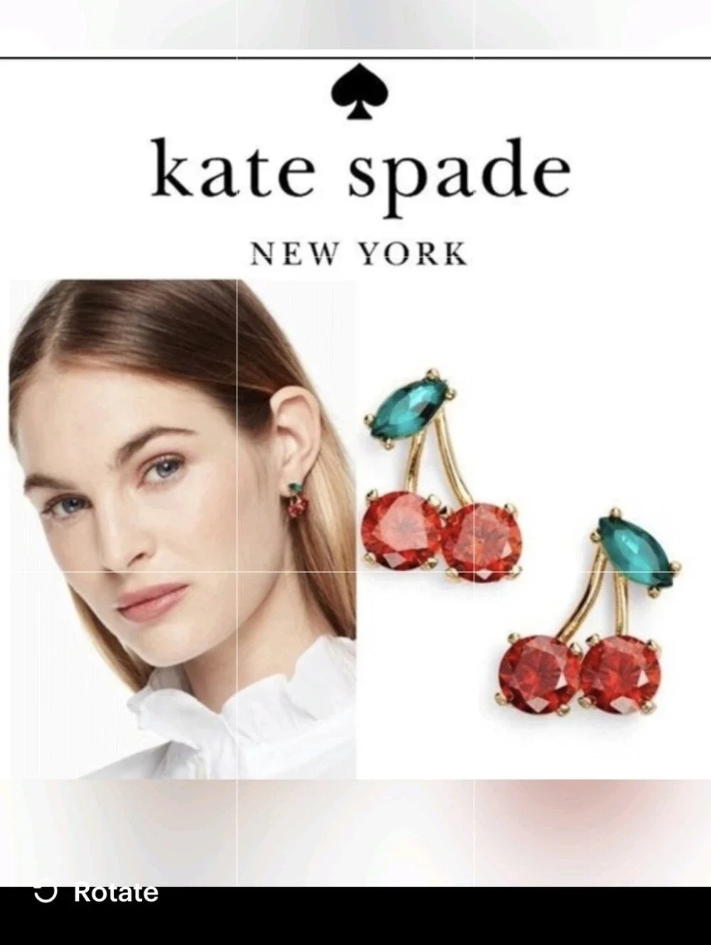 NWT kate spade Ma Cherie 🍒 Crystal Stud Earrings with Red + Green crystals.